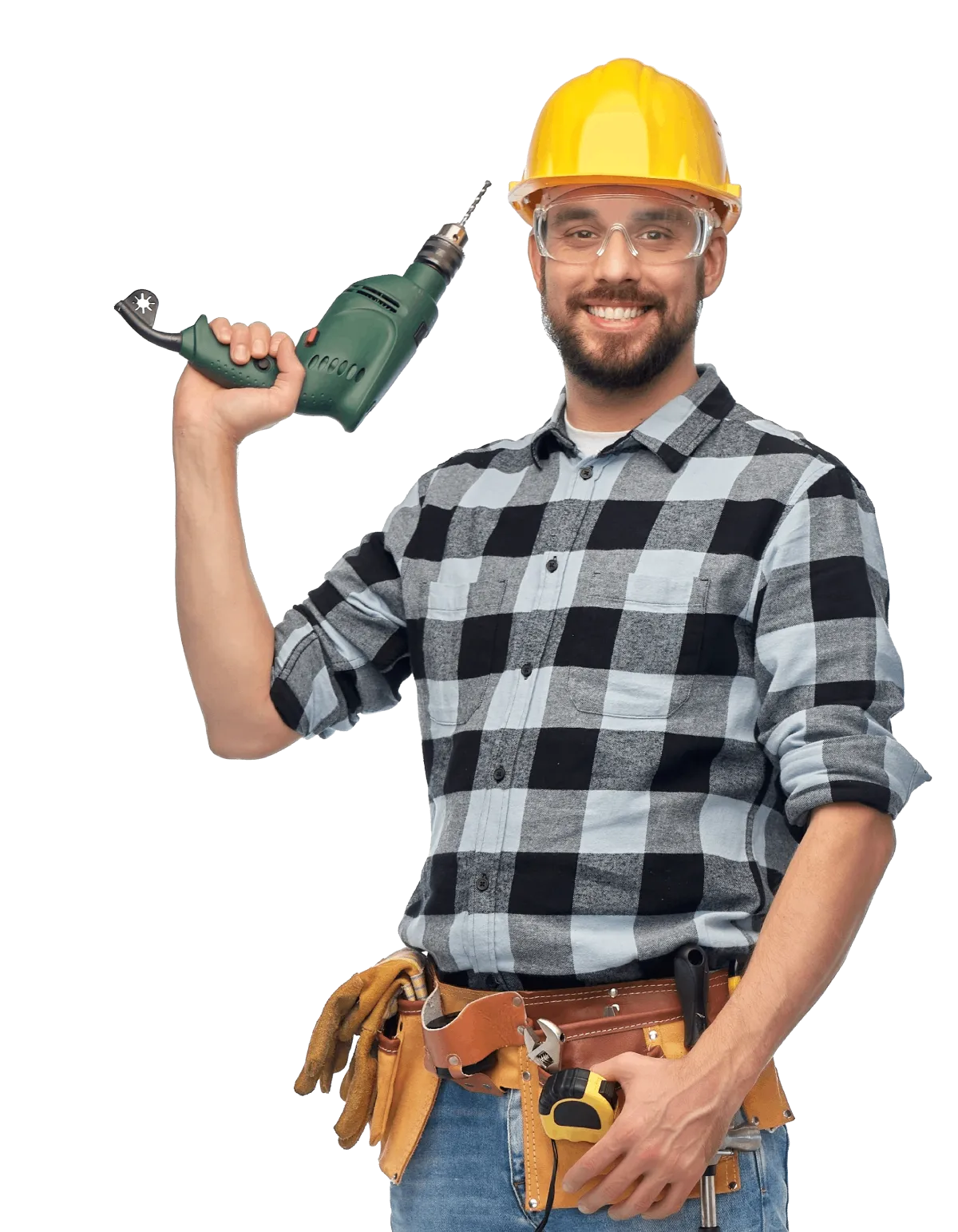 Profession construction and building worker with drill