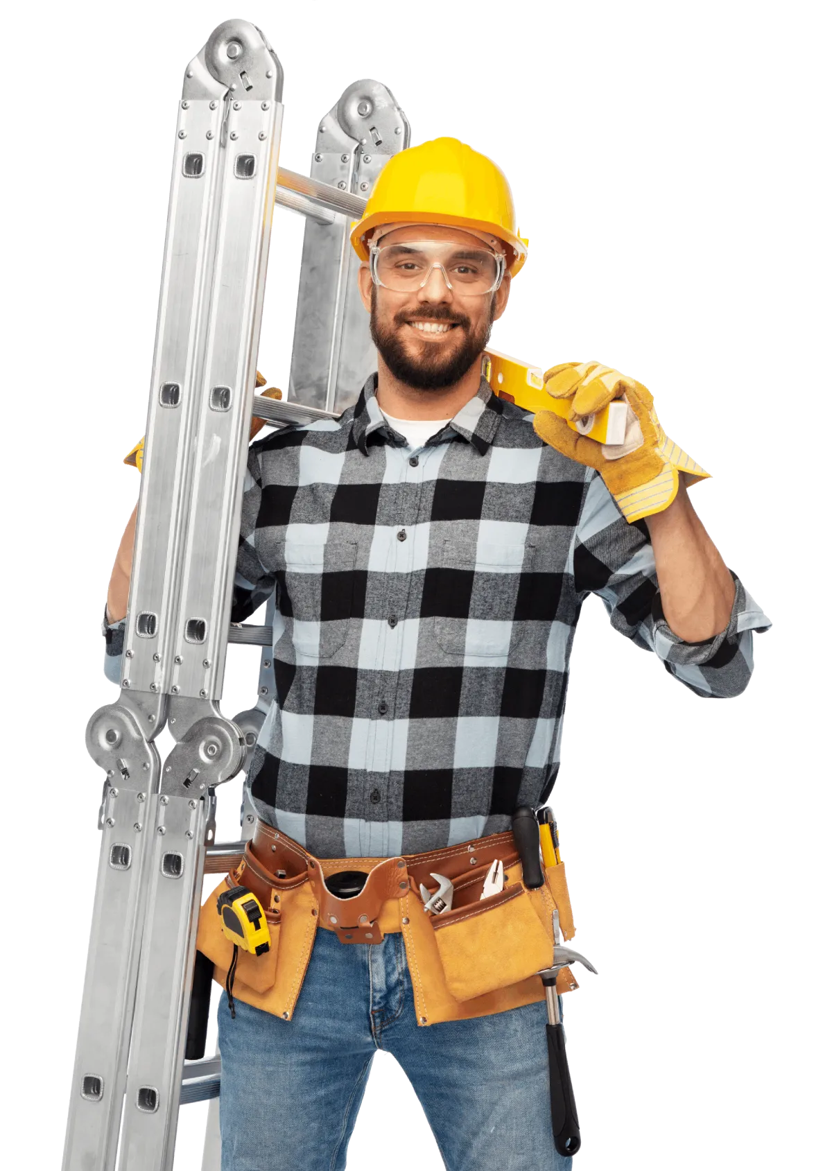 Profession construction and building worker with ladder